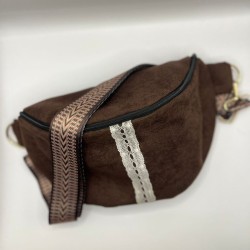 Sac banane suedine chocolat et dentelle